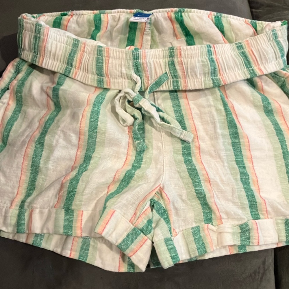 Old Navy Small green pink and white striped shorts